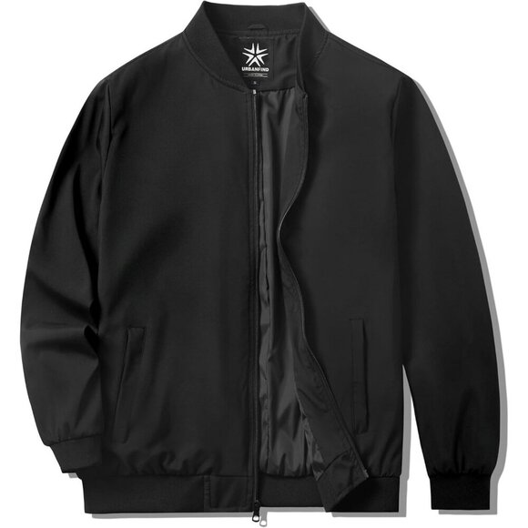Men's Varsity Bomber Jacket Black Casual Fashion Lightweight Windbreaker Stylish
